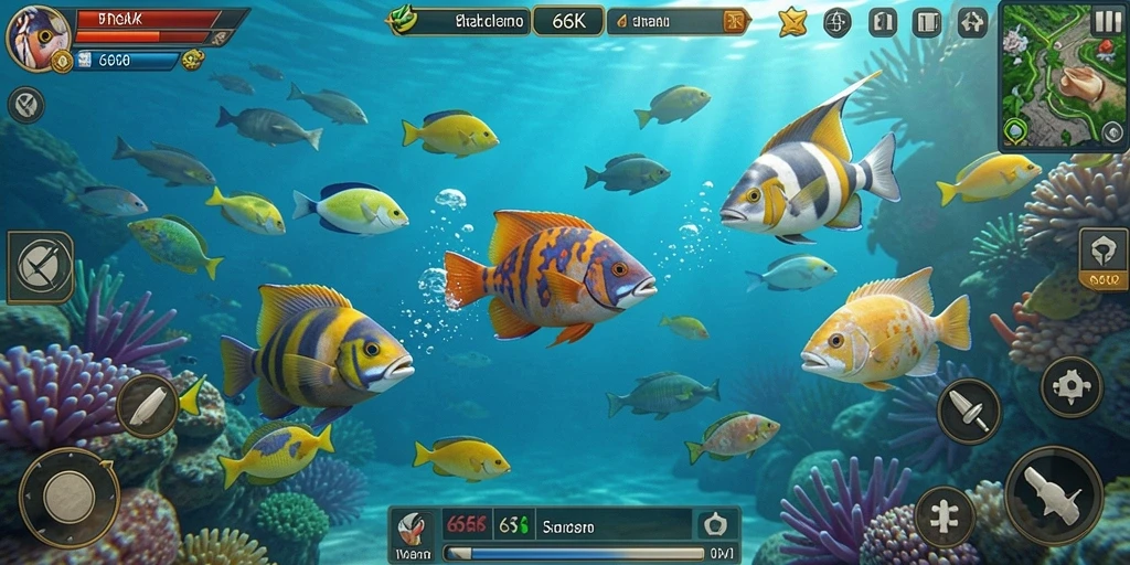 Tampilan gameplay Tembak Ikan yang menarik dan penuh warna.