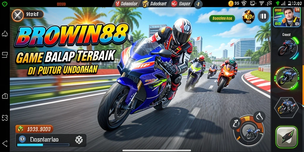 Screenshot gameplay BROWIN88 menampilkan balapan motor yang seru dan menegangkan.