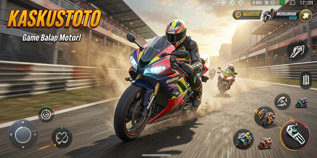 Screenshot KASKUSTOTO menampilkan aksi balapan motor yang mendebarkan.