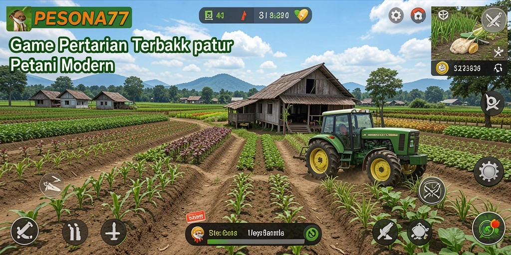Tampilan gameplay PESONA77 yang menarik saat mengelola ladang.