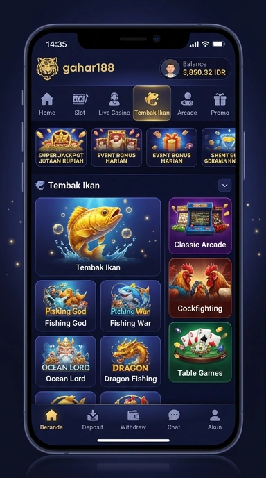 Tampilan antarmuka pengguna gahar188 yang menarik dan sederhana.